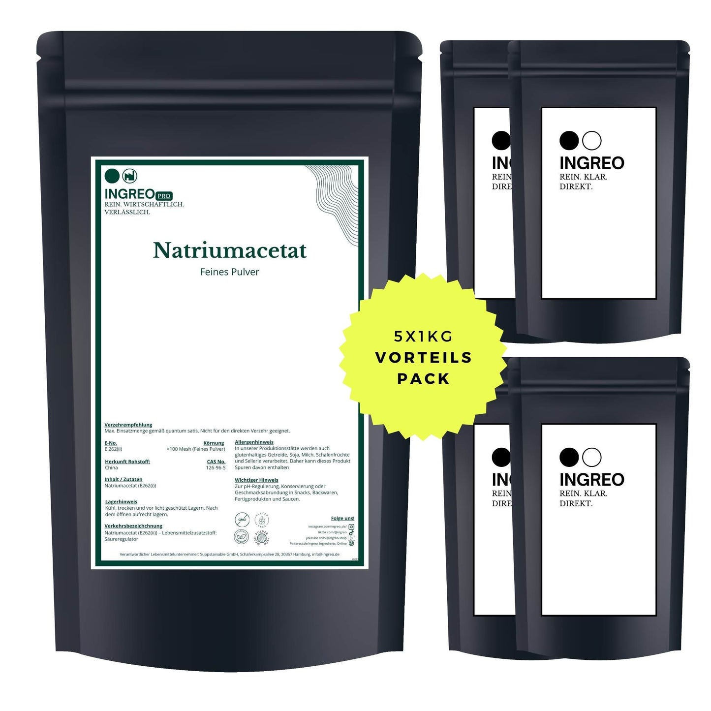 natriumacetat-wasserfrei-pulverBundle_Fuenferpack_5kg_zum_Vorteilspreis_Ingreo