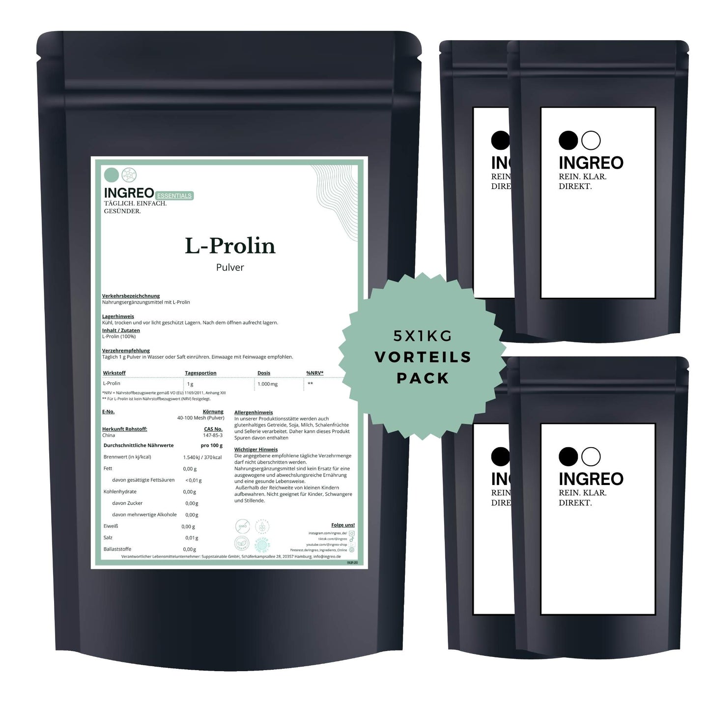 l-prolin-pulverBundle_Fuenferpack_5kg_zum_Vorteilspreis_Ingreo