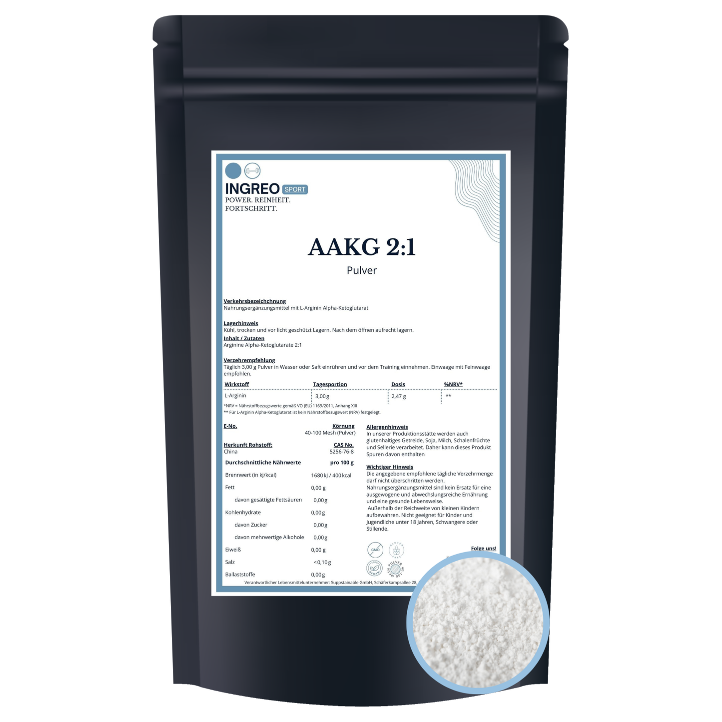 AAKG Arginin Ketoglutarat 2:1 Pulver (40-100 Mesh) - Suppstainable