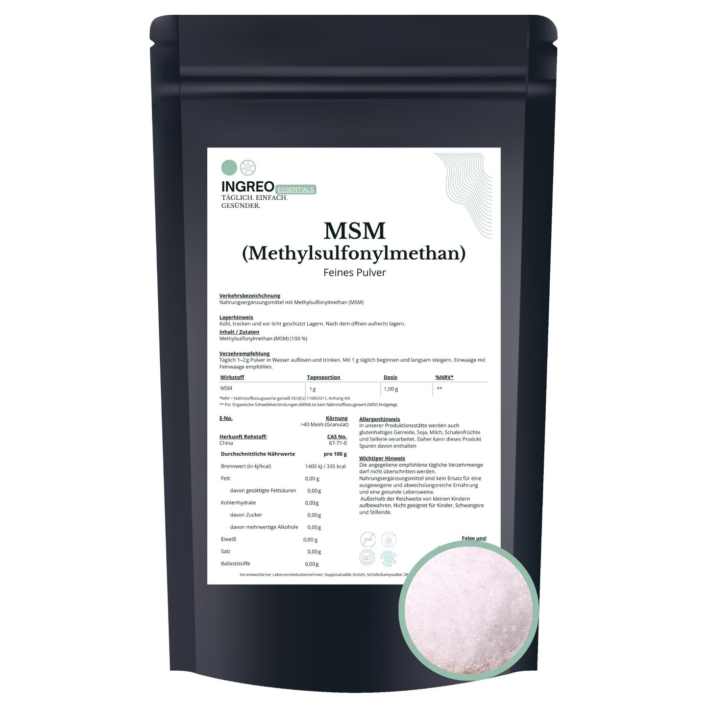 MSM (Methylsulfonylmethan)  Feines Pulver (>100 Mesh)