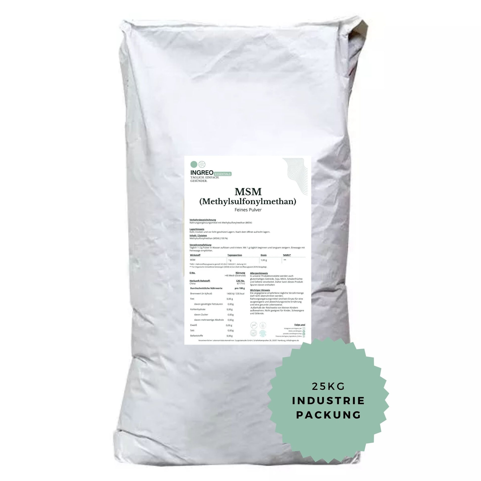 MSM (Methylsulfonylmethan)  Feines Pulver (>100 Mesh) - Suppstainable