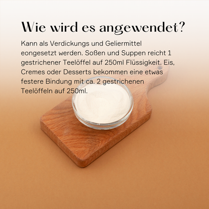 Guar Gum kann als Saucenbinder angewendet werden. Für Eis oder andere Suacen von Suppstainable